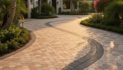Curved paver driveway design by Chop Chop Landscaping in Fort Lauderdale, FL showcasing expert craftsmanship