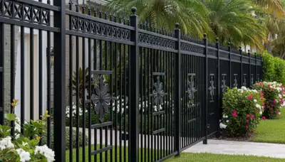 Black ornamental metal fence installation by Chop Chop Landscaping in Fort Lauderdale, FL