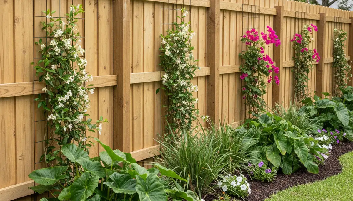 Modern fence with integrated garden plantings by Chop Chop Landscaping in Fort Lauderdale, FL