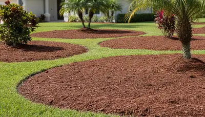 Fresh mulch installation with clean garden bed edges by landscapers in Fort Lauderdale, FL