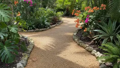 Pea gravel garden pathway design in Fort Lauderdale, FL showcasing professional landscaping installation.