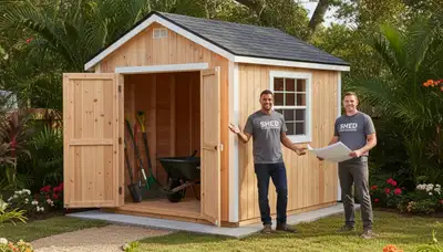 New backyard shed installation by Chop Chop Landscaping in Fort Lauderdale FL with durable foundation