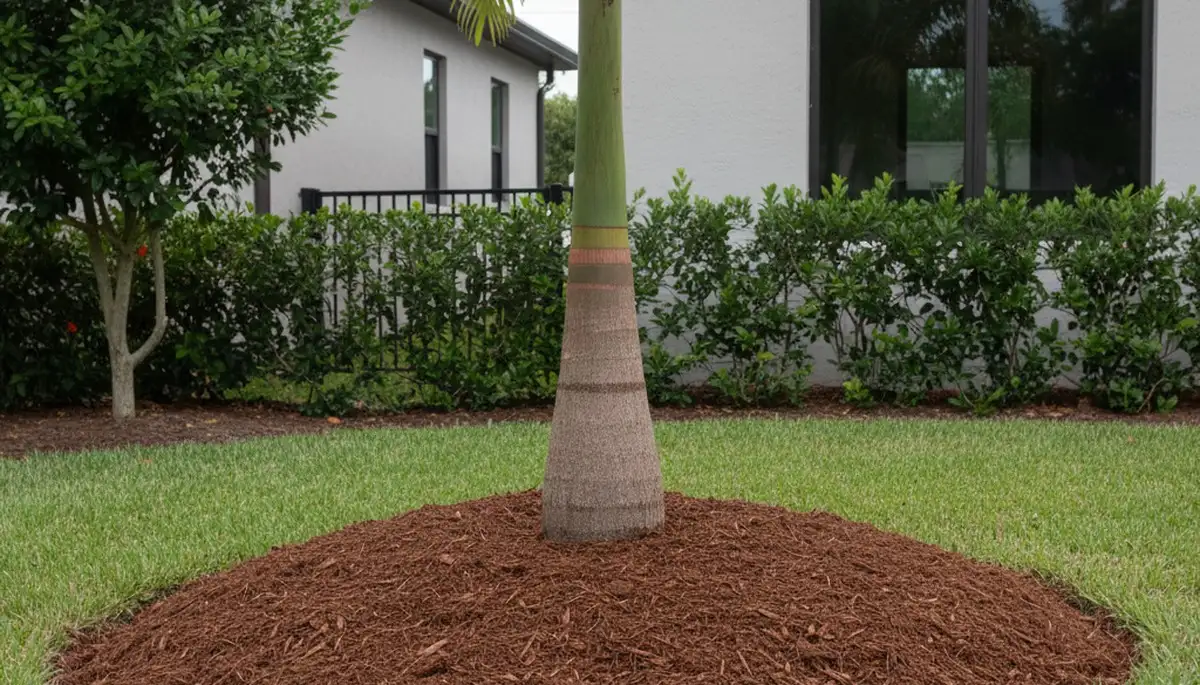 Professional tree ring mulching around tree base by Chop Chop Landscaping in Fort Lauderdale, FL