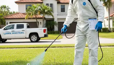 Lawn care technician applying targeted weed control in Fort Lauderdale, FL with precision sprayer system