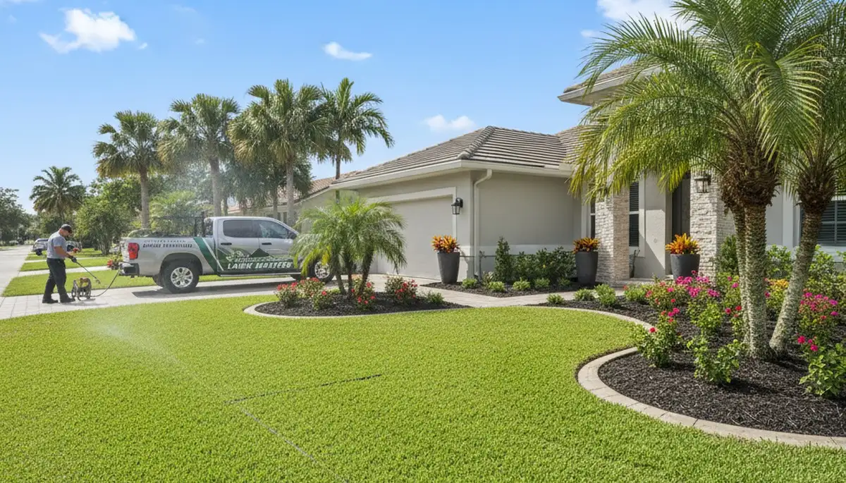 Manicured residential lawn with trimmed edges by professional landscapers in Fort Lauderdale, FL